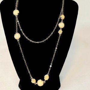 Long gold necklace,faceted yellow beads, doubleup